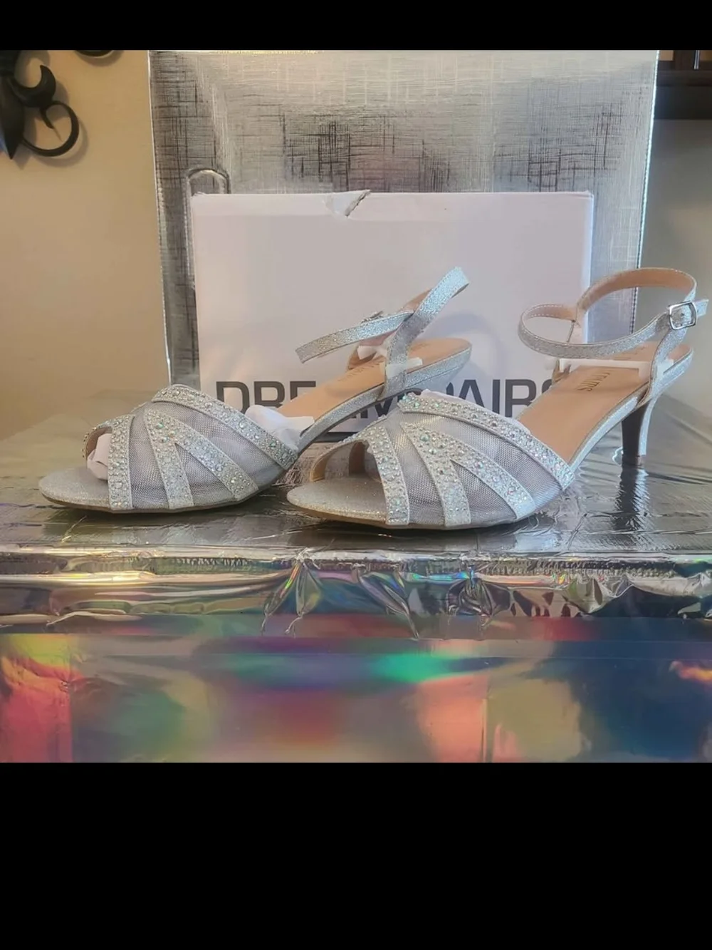 Dream Pairs Silver Glitter Rhinestone Cross-Strap Dress Sandals